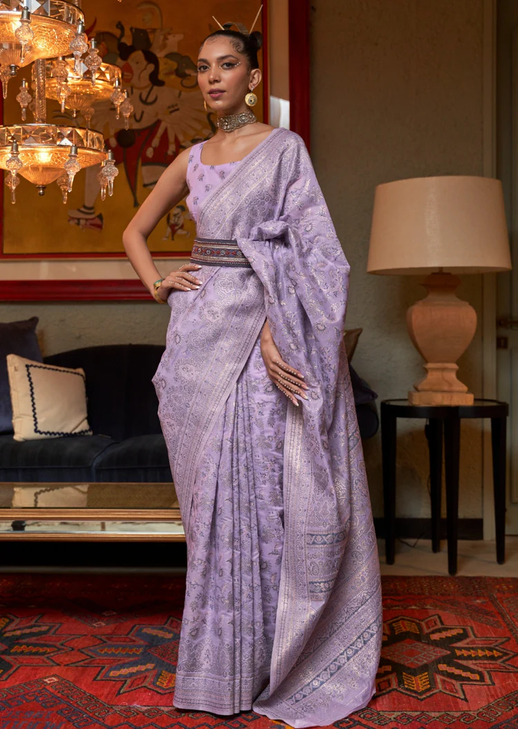 Kashmiri Jamawar Silk Purple Handloom Saree